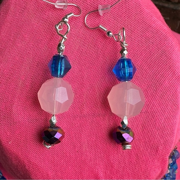 W. Germany VTG Blue Beads OOAK Assemblage Art Necklace Set Repurposed Handmade - Picture 4 of 12